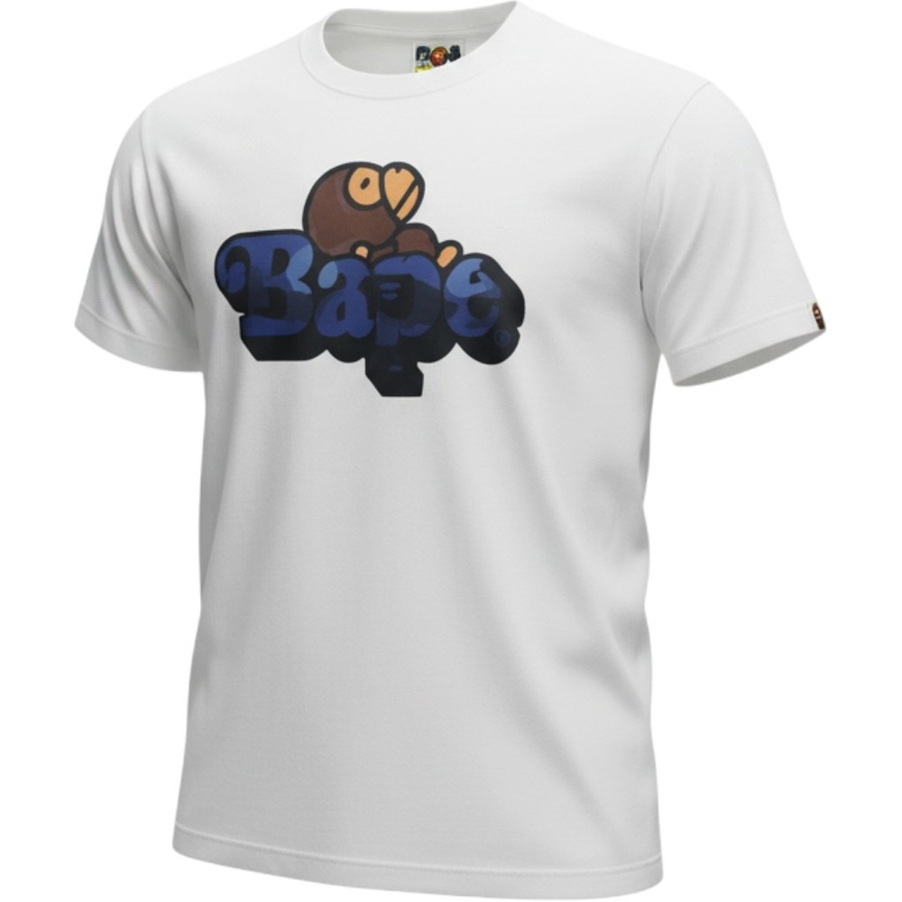 A Bathing Ape Baby Milo Blue Camo Logo White T-Shirt Mens Size M